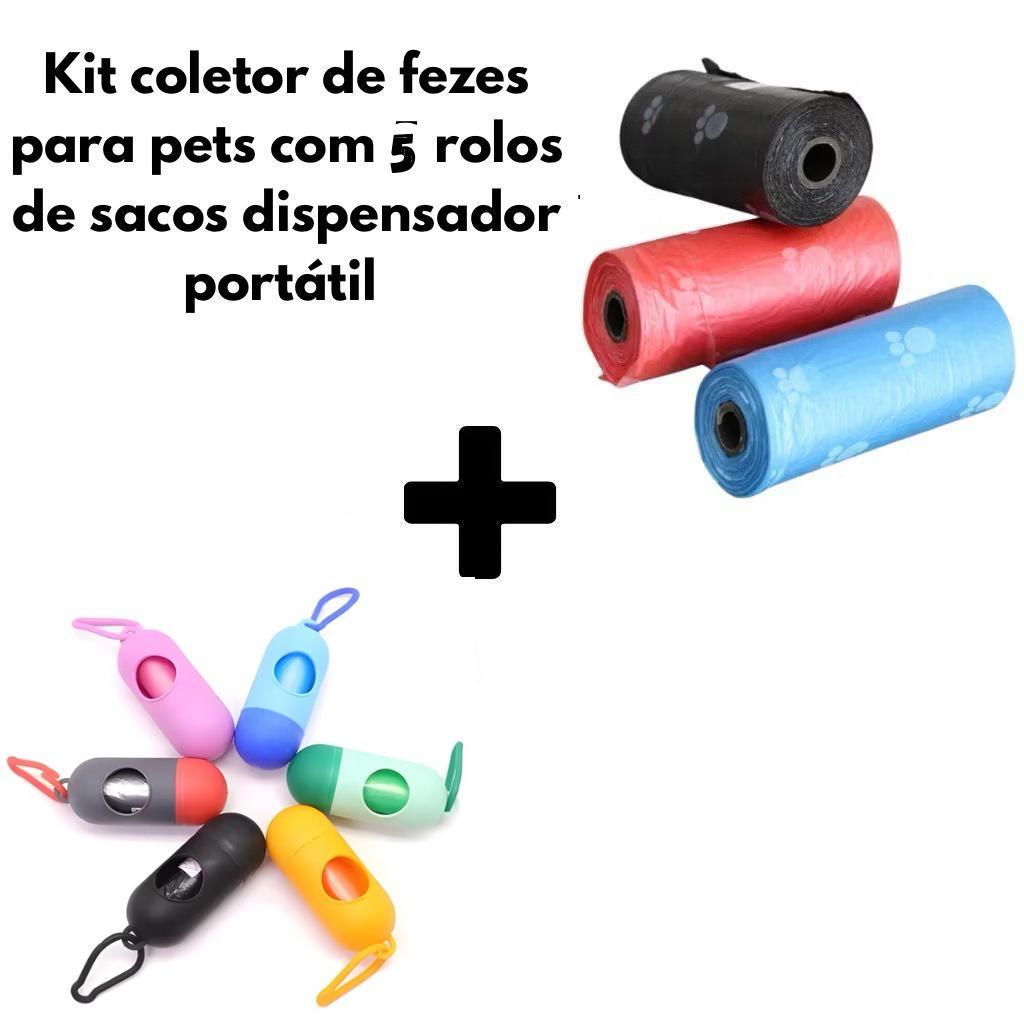 Kit Coletor de Fezes para Pets com 5  Rolos de Sacos – Dispensador Portátil Cata Caca