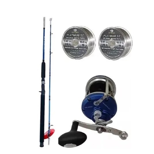Kit 50 Quilos Meio Pesado Carretilha Jj300 + Vara Roldana C/ Trava Em Rosca e Roldana  2 Linihas