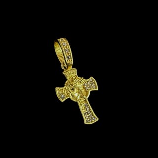 Pingente Cruz Cravejada com Face de Jesus Cristo Pequeno Semi Joia 100% Moeda Antiga Não Perde a Cor