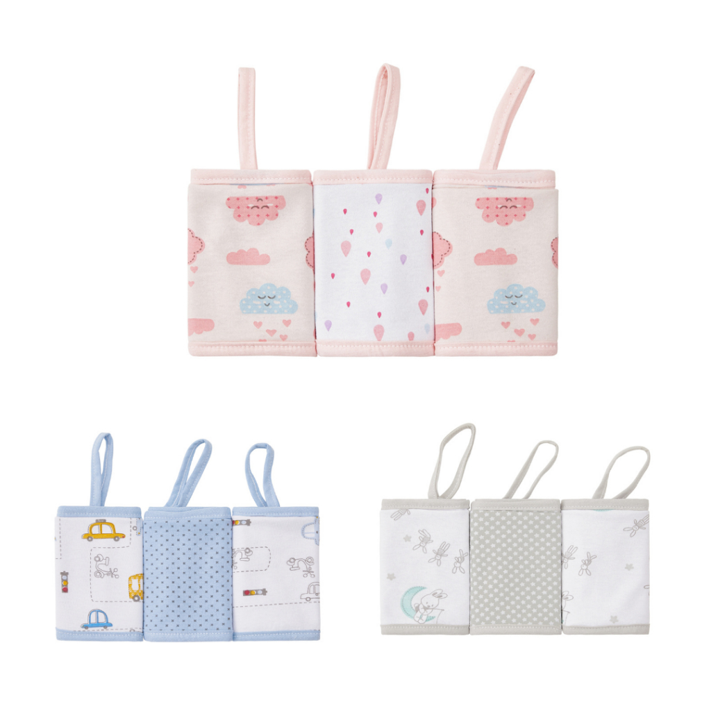 PANINHO DE BOCA BEBÊ COM PRENDEDOR DE CHUPETA - BABETE ESTAMPADO PAPI MALHAS- KIT C/ 3 UN- PAPI