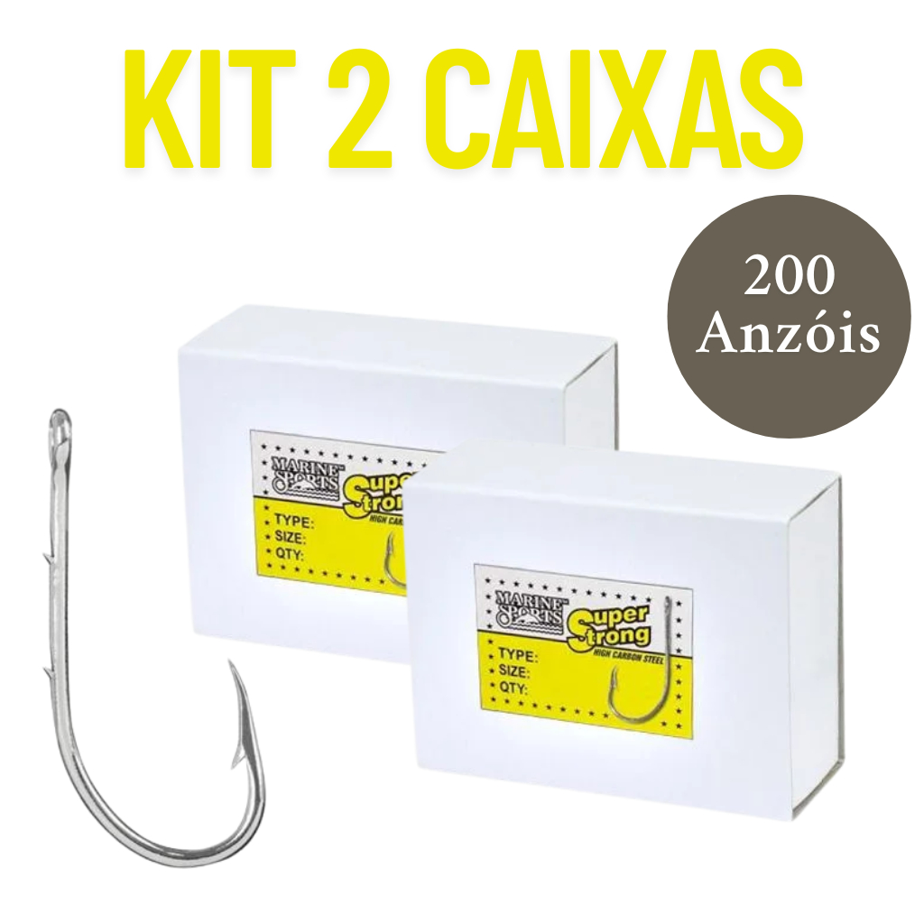 Kit Anzol de Pesca Nº7/0 4330 Super Strong Marine Sports Ganchos Pescaria Hastes Longas Fisga Afiado