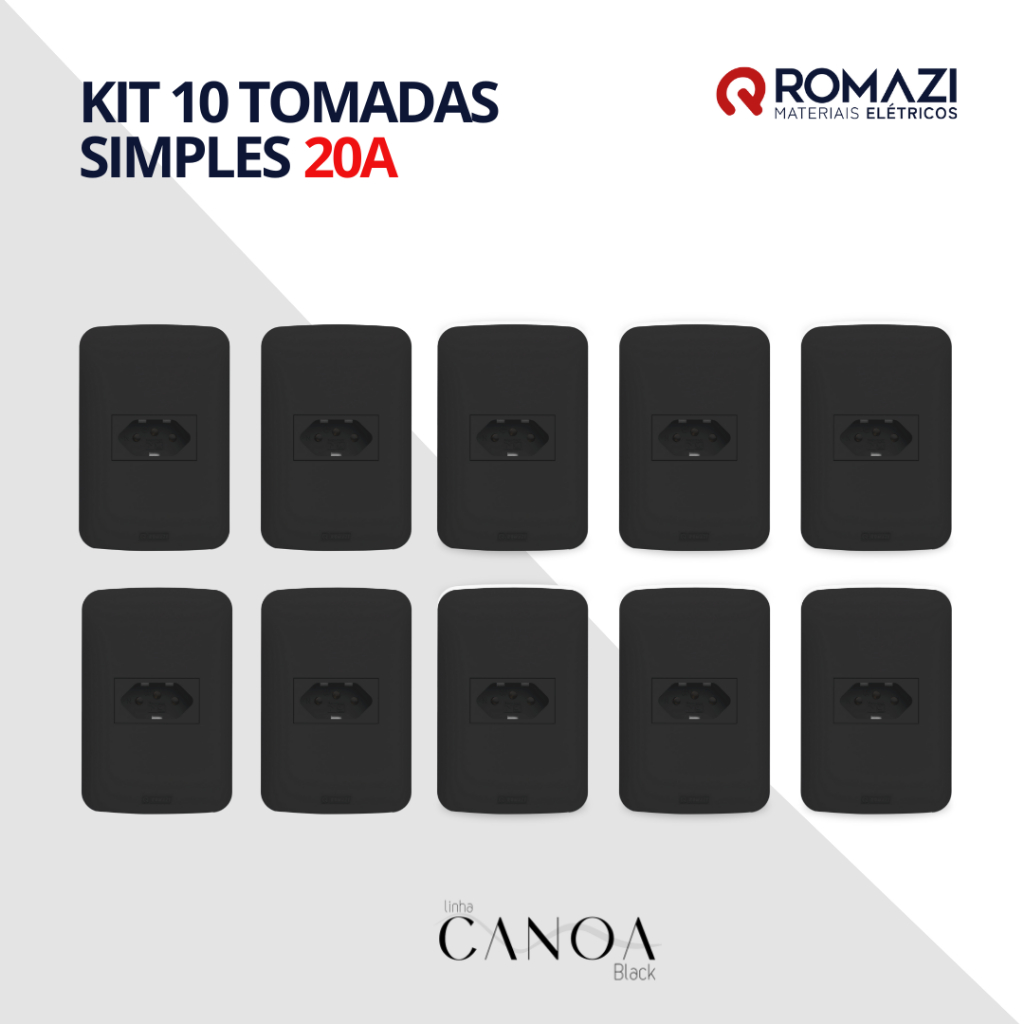 KIT 10 TOMADAS 20A CANOA BLACK  ROMAZI