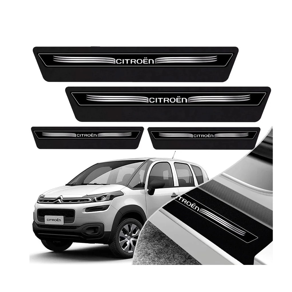 Kit 8 Peças Soleira Adesivo Porta Citroen C3 C4 Lounge Pallas Picasso C5 Aircross - Preto