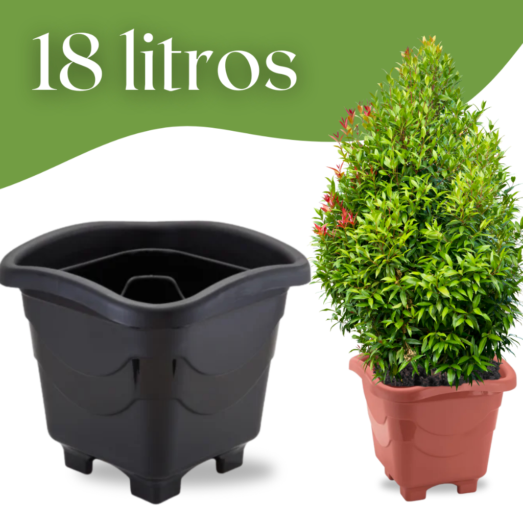 Vaso de Planta 18 litros Médio Jardim Arvore Flor Plástico Cachepot Preto ou Marrom Decorativo