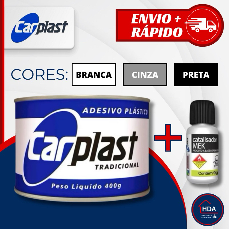 Massa Plastica Branca Preta Cinza Adesivo Plastico 400g Catalisador Funilaria Carro Multi - Carplast