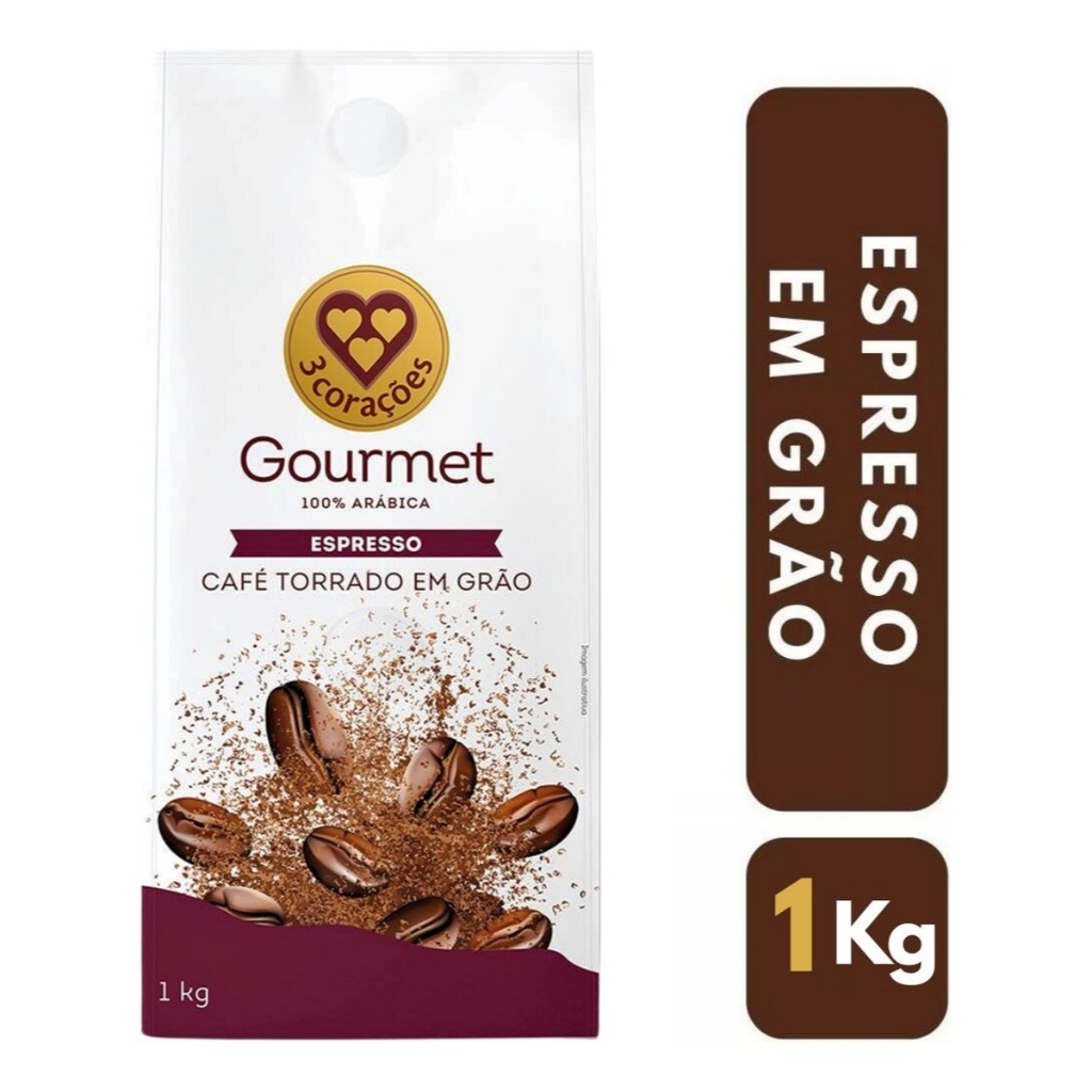 Café 3 Corações Gourmet em Grãos 1kg – Espresso 100% Arábica | Torra Clara Premium em Oferta na Shopee