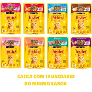 Kit 15 Unidades Raçao Úmida Sachê Gatos Friskies Carne Frango Atum Peixe Branco Cordeiro Salmão Peru em Oferta na Shopee