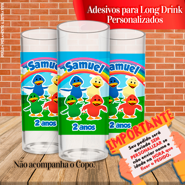 Adesivos Personalizados para Copo Long Drink Tardezinha - Patinhos coloridos - Hulk