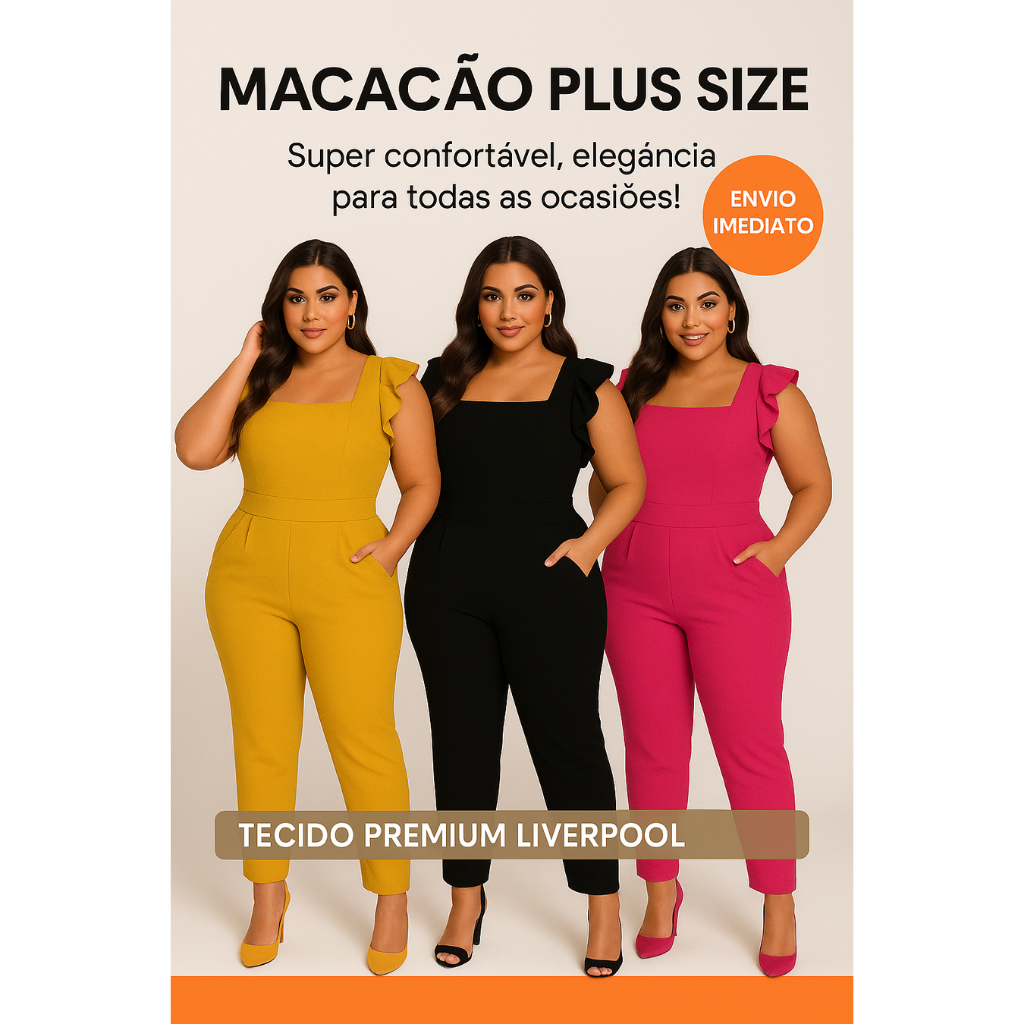 Macacão Plus Size G GG G1 G2 : Moda Balada Estilosa e Confortável para Todas as Ocasiões!