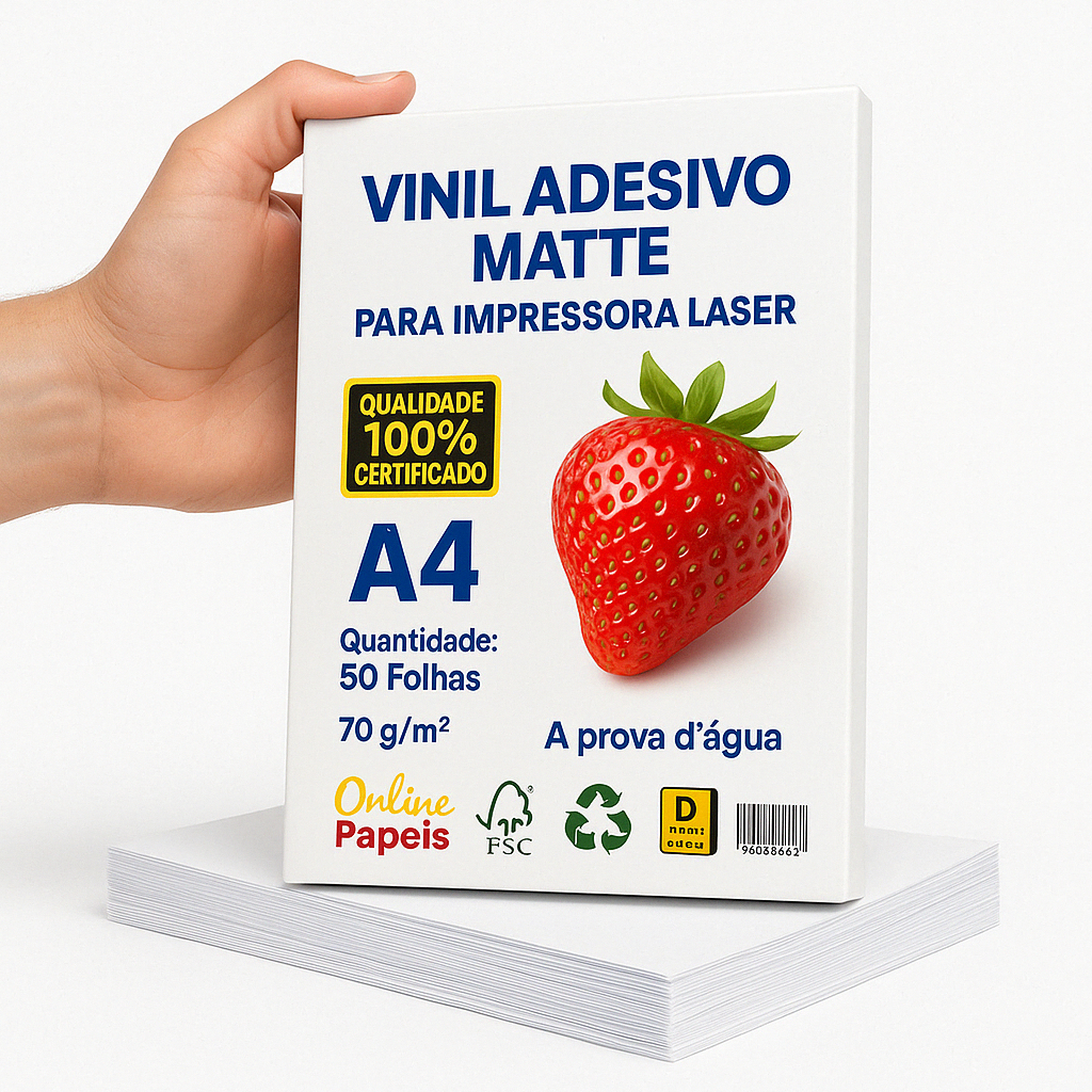 Vinil Adesivo Matte Fosco A4 Branco 50 Folhas Prova d'Água Para Impressora Laser