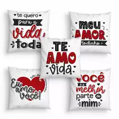 5 Mini Almofadas Decorativas Cesta Dia Dos Namorados Amor - 20 X 20cm