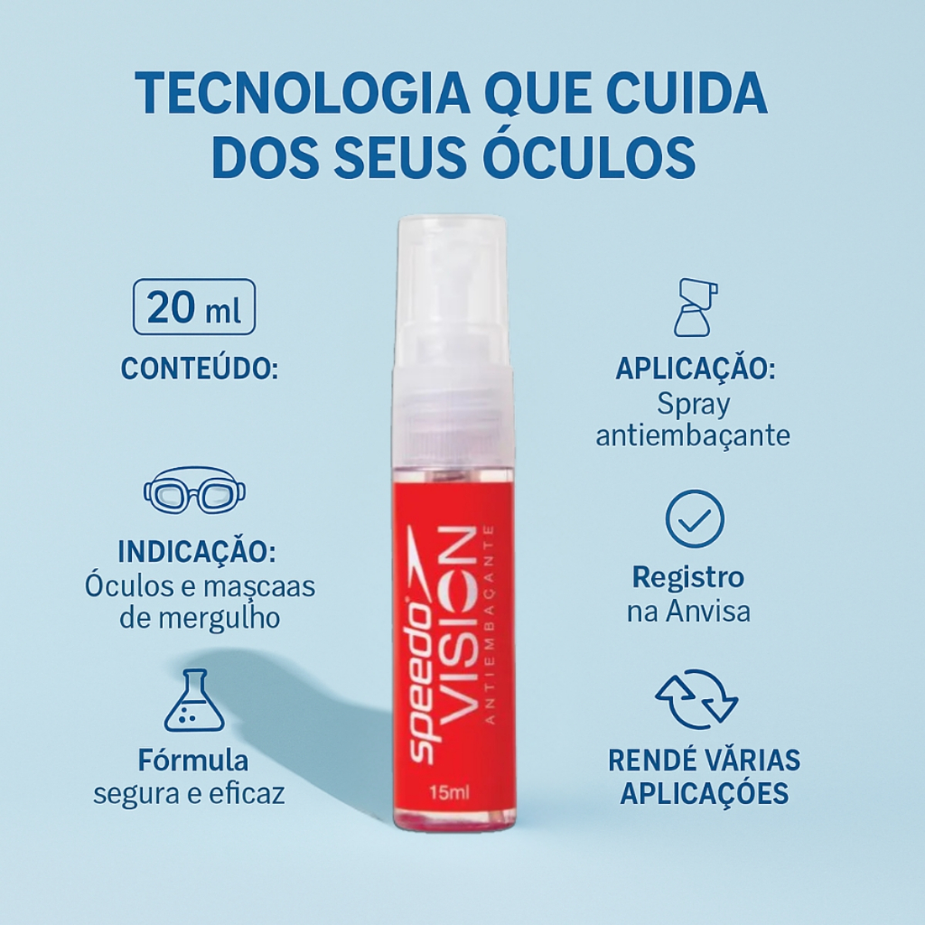 Spray Líquido Speedo Vision Efeito Antiembaçante Óculos Mergulho Natação Profissional Anti Fog · foto 2