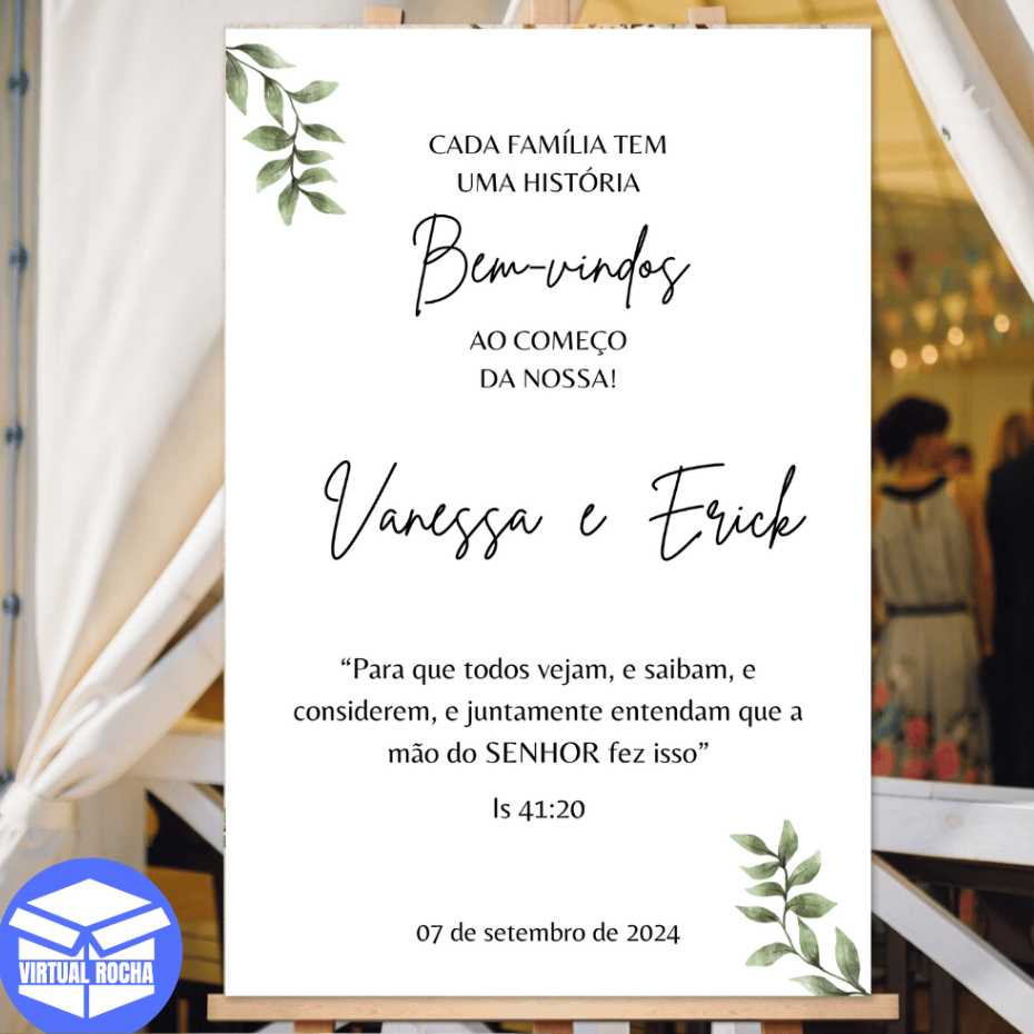 Placa Quadro Bem Vindo Ao Nosso Casamento Branco e Verde MDF Decoração