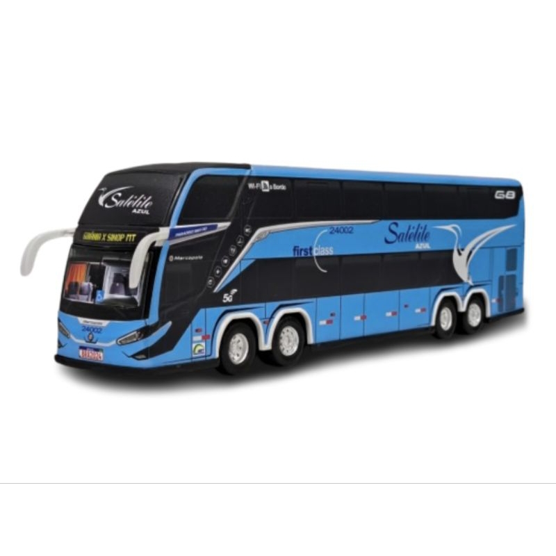 Miniatura ônibus G8 Empresa Satélite Azul, modelo Marcopolo Paradiso G8 DD Lançamento colecionável escala 1/43.