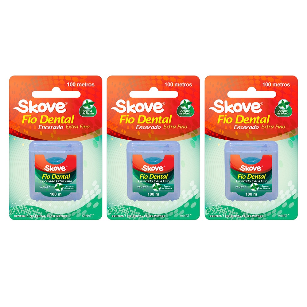 Kit Com 3 Fio Dental Skove Encerado Extra Fino Menta 100m em Oferta na Shopee