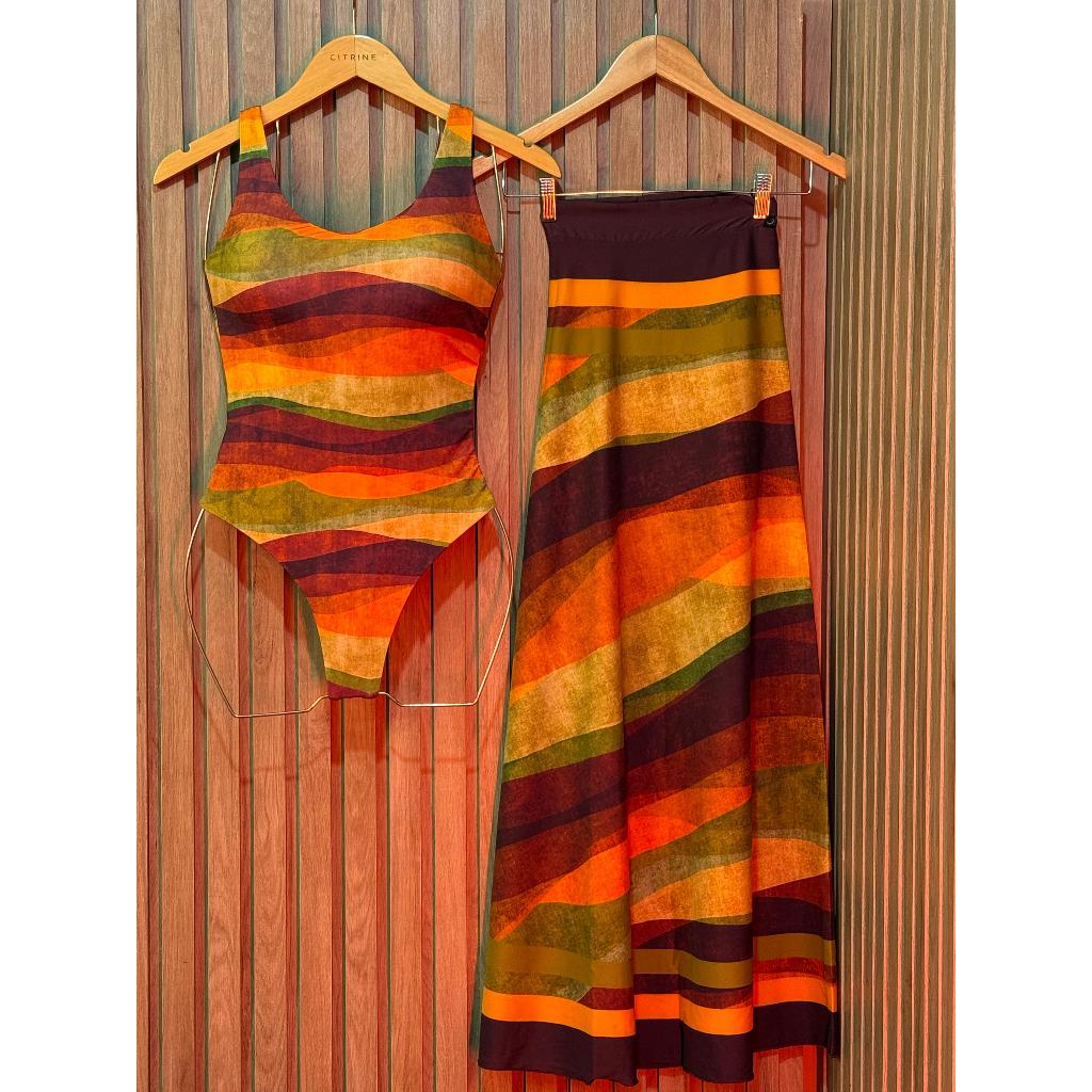 Kit Conjunto Body/maiô + Pareô Saida De Praia em Oferta na Shopee