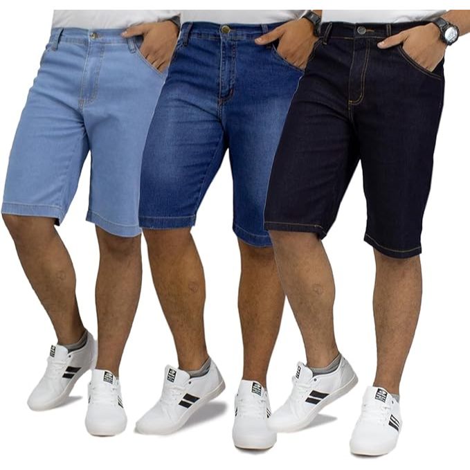 Kit 3 Bermudas Jeans Masculina Lycra Elastano 2026