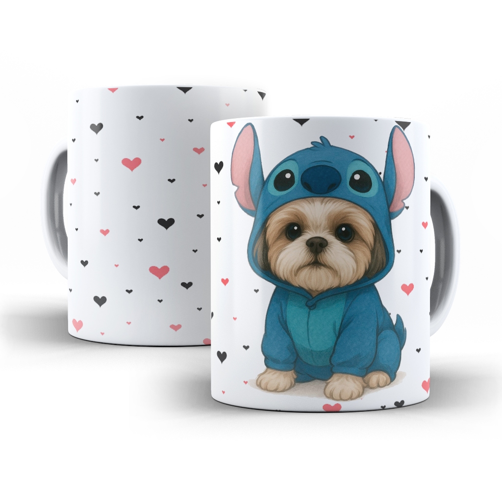 Caneca Shihtzu Stitch Fantasia Seu Pet COM NOME PERSONALIZADO exclusiva Presente Personalizado 325ml Porcelana - 25755