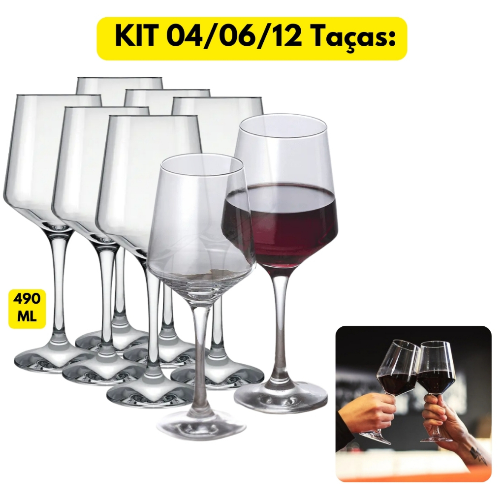 Jogo Kit 04/06/12 Taças Vidro Cristalino Brunello 490ML Vinho Água Tinto Suave Grande Buffet Hotel em Oferta na Shopee