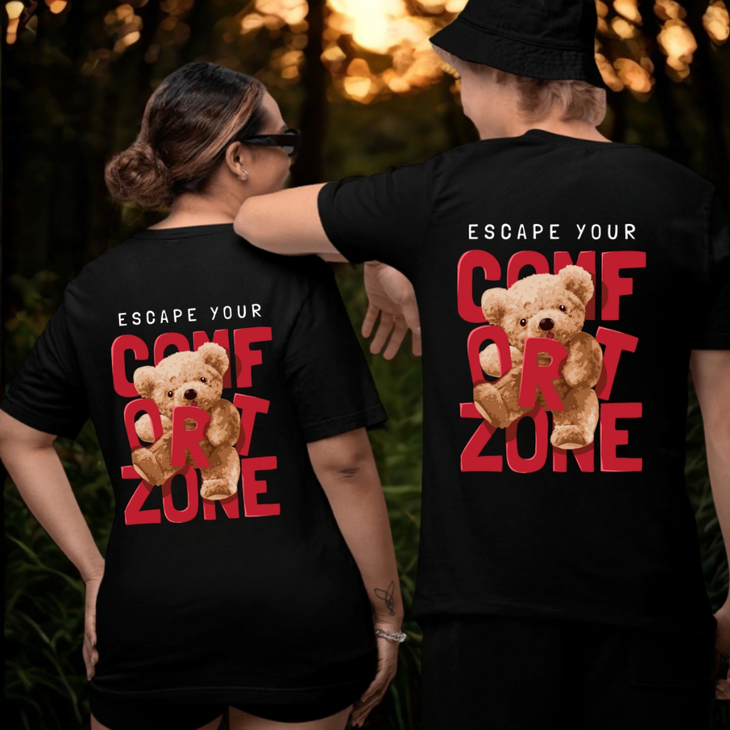 Conjunto Casal Camisetas Oversized Estampada Urso Fofo Streetwear Namorados Algodão
