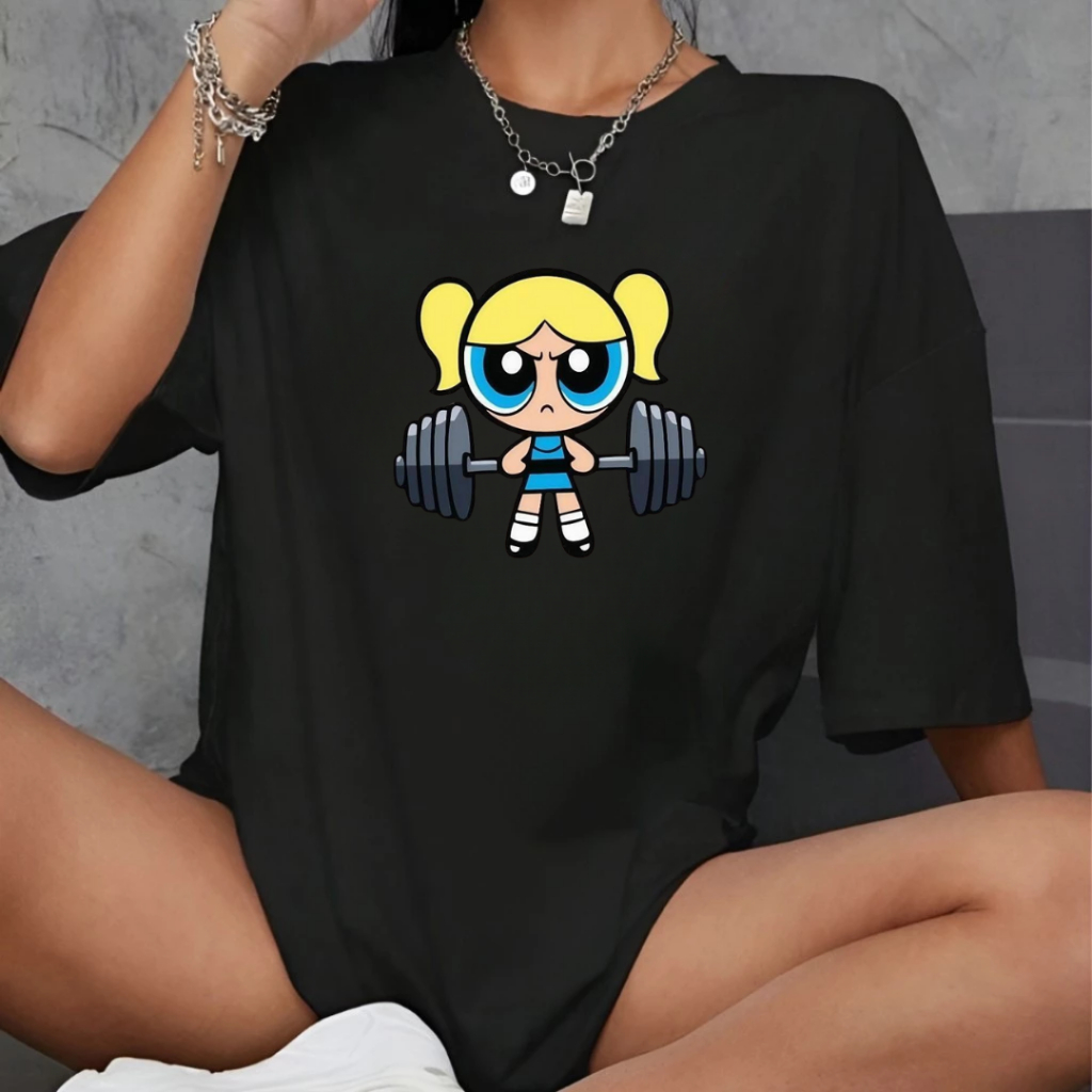 Camiseta Feminina 100% Algodão Camisa Estampada Meninas Super Poderosas Lindinha Azul Maromba Academia Treino Cross