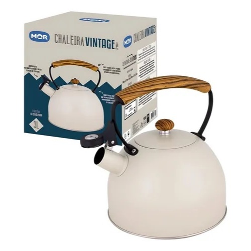 Chaleira Inox Vintage 3 Litros Com Apito Branca Mor em Oferta na Shopee
