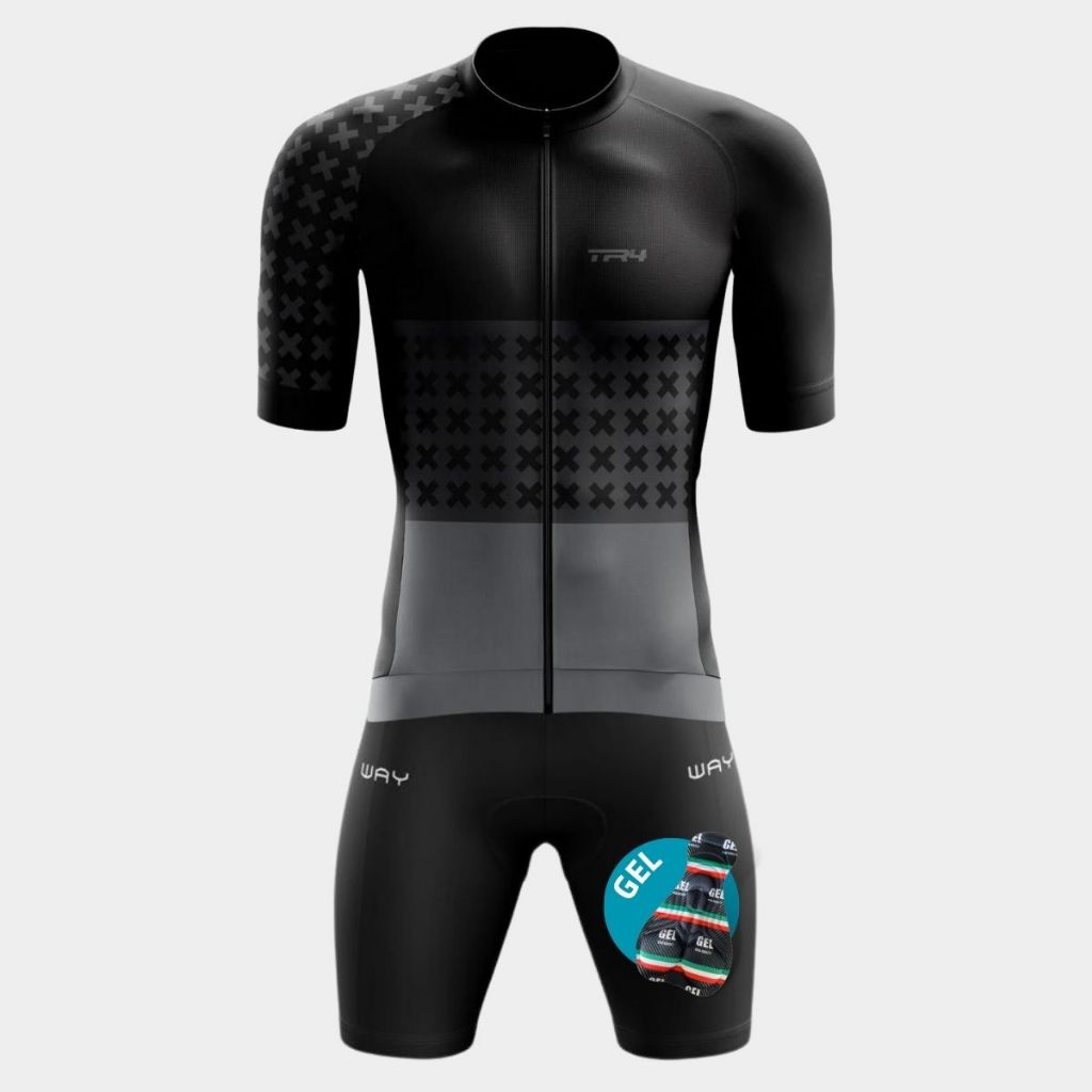Conjunto Ciclismo Masculino Kit Camisa Manga Curta Short Bermuda Acolchoado Gel Pro Uv Bike