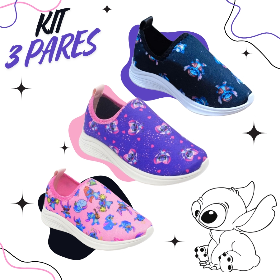 Kit 3 Pares Tênis Infantil Confortável Casual Escolar Feminino Macio Antiderrapante Leve Personagem em Oferta na Shopee