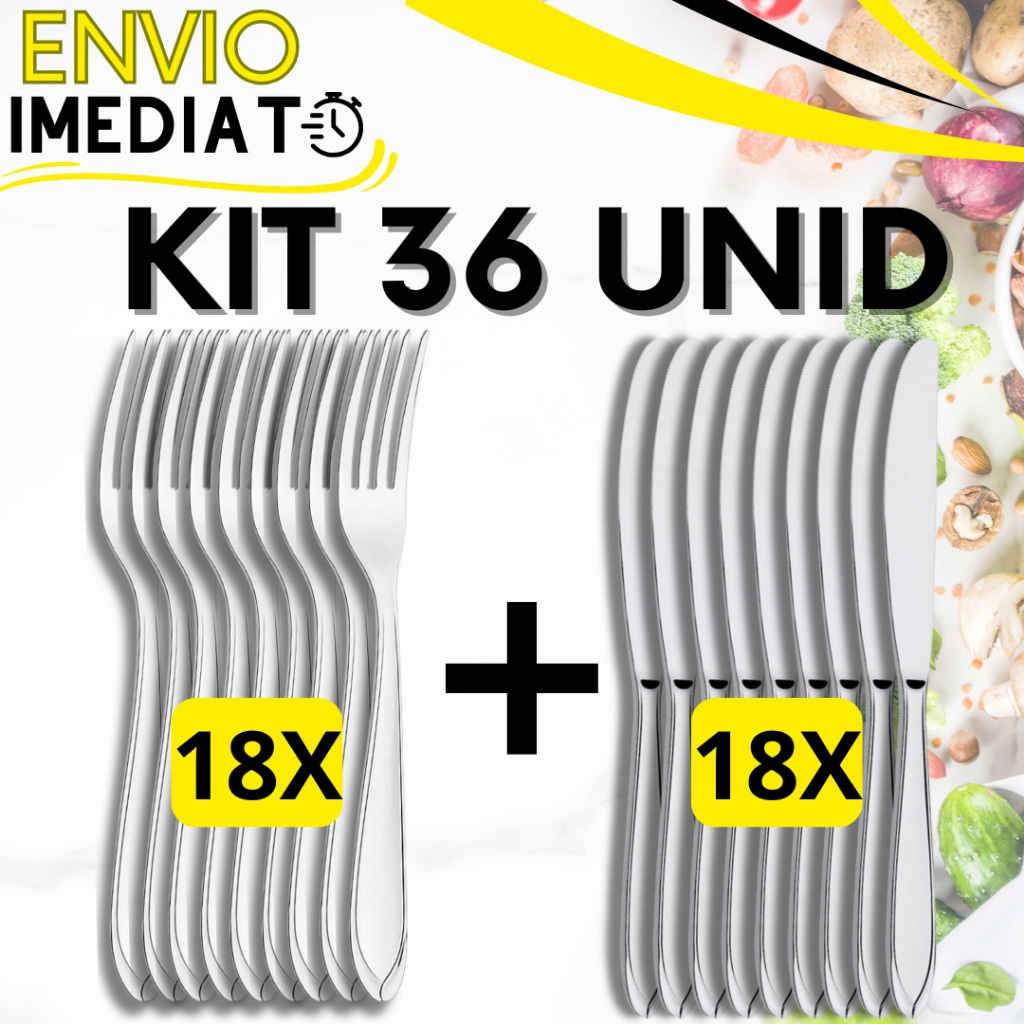 Jogo de Talher KIT 36 Peças 18 Garfo 18 Faca Inox Polido Super Resistente para Casa Cozinha Restaurante Buffet Refeição