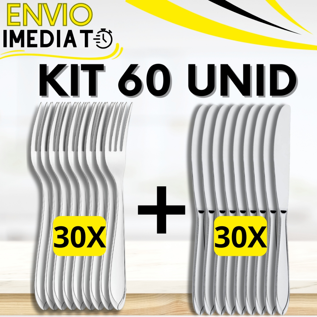 Jogo de Talher KIT 60 Peças  30 Garfo 30 Faca Inox Polido Super Resistente para Casa Cozinha Restaurante Buffet Refeição