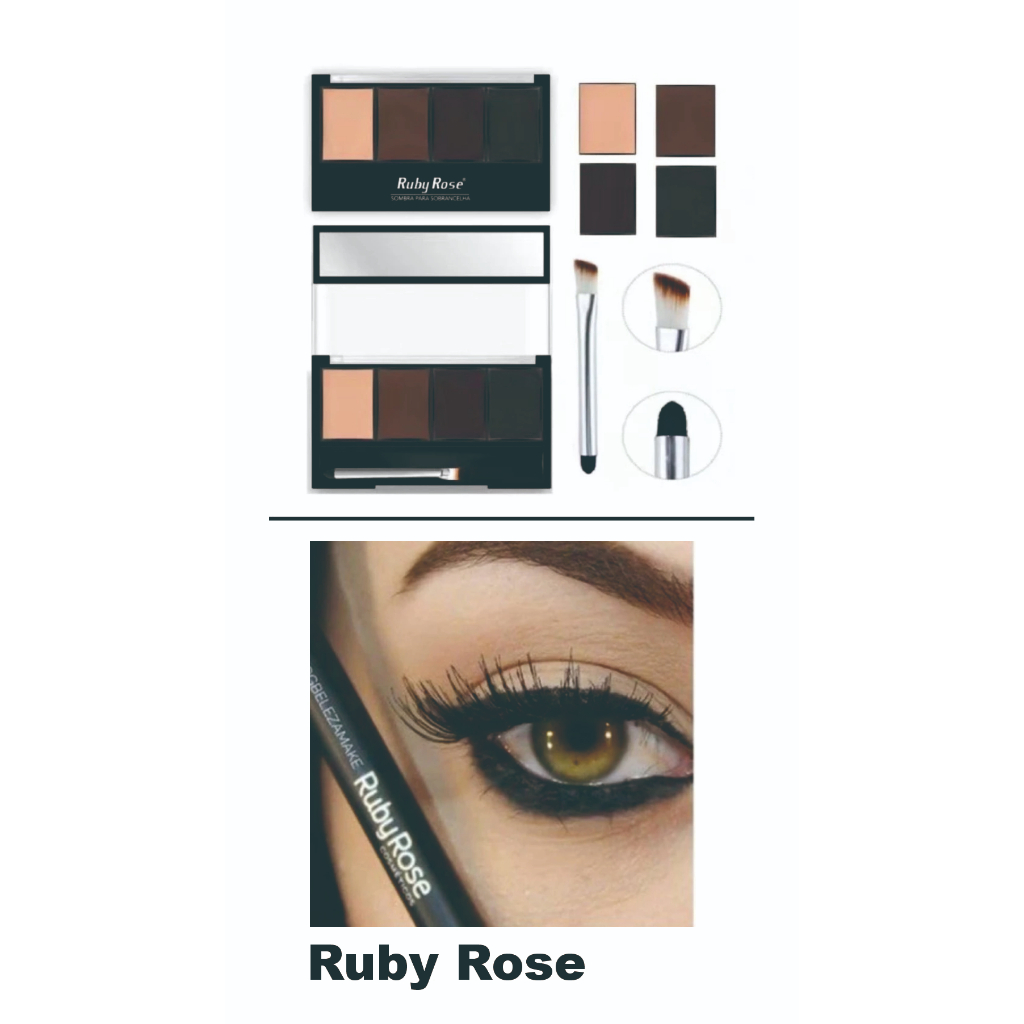 KIT Quarteto paleta de sombra para sobrancelhas ruby rose e Lápis para olhos delineador à Prova d'água