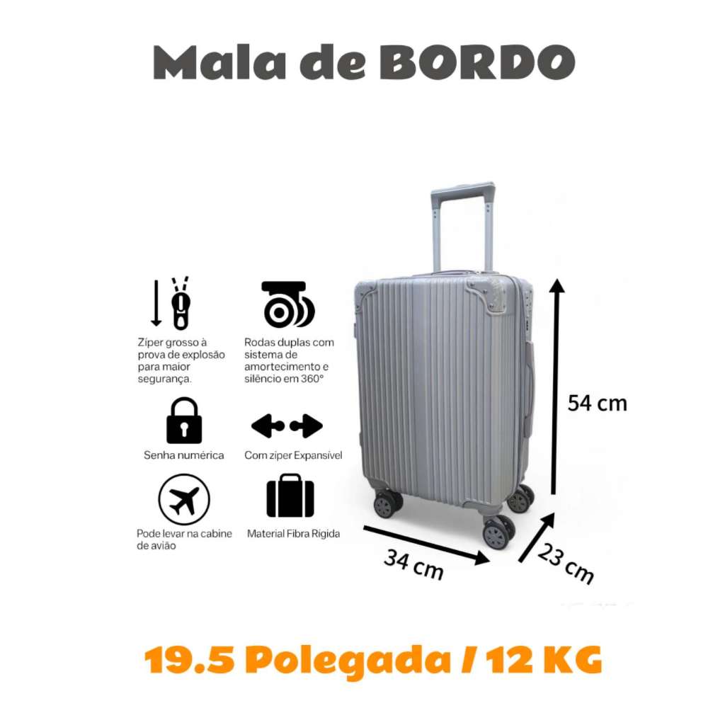 Mala de Bordo Padrão Avião – 12KG Capacidade, Design Moderno,Bagagem de mão,Leve e compacta,Bagagem cabine