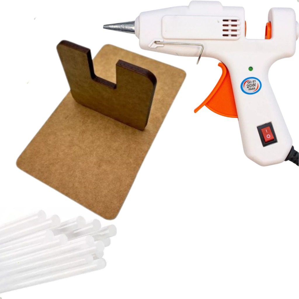 Pistola De Cola Quente com 10 Bastões Branco Leitoso + 1 Suporte em MDF - Bivolt 110/220v ...