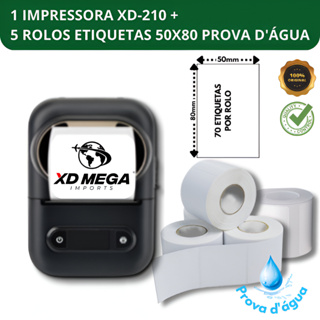 1 mini Impressora Xd-210 + 5 Rolos Etiquetas 50x80 Prova D'água em Oferta na Shopee