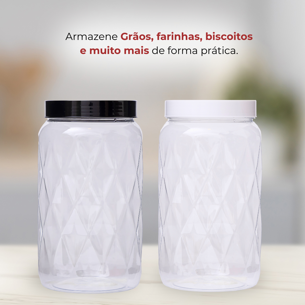 4 Pote Diamante Grande Tampa de Rosca 2,5 Litros Porta Mantimentos Bolachas Biscoito Premium