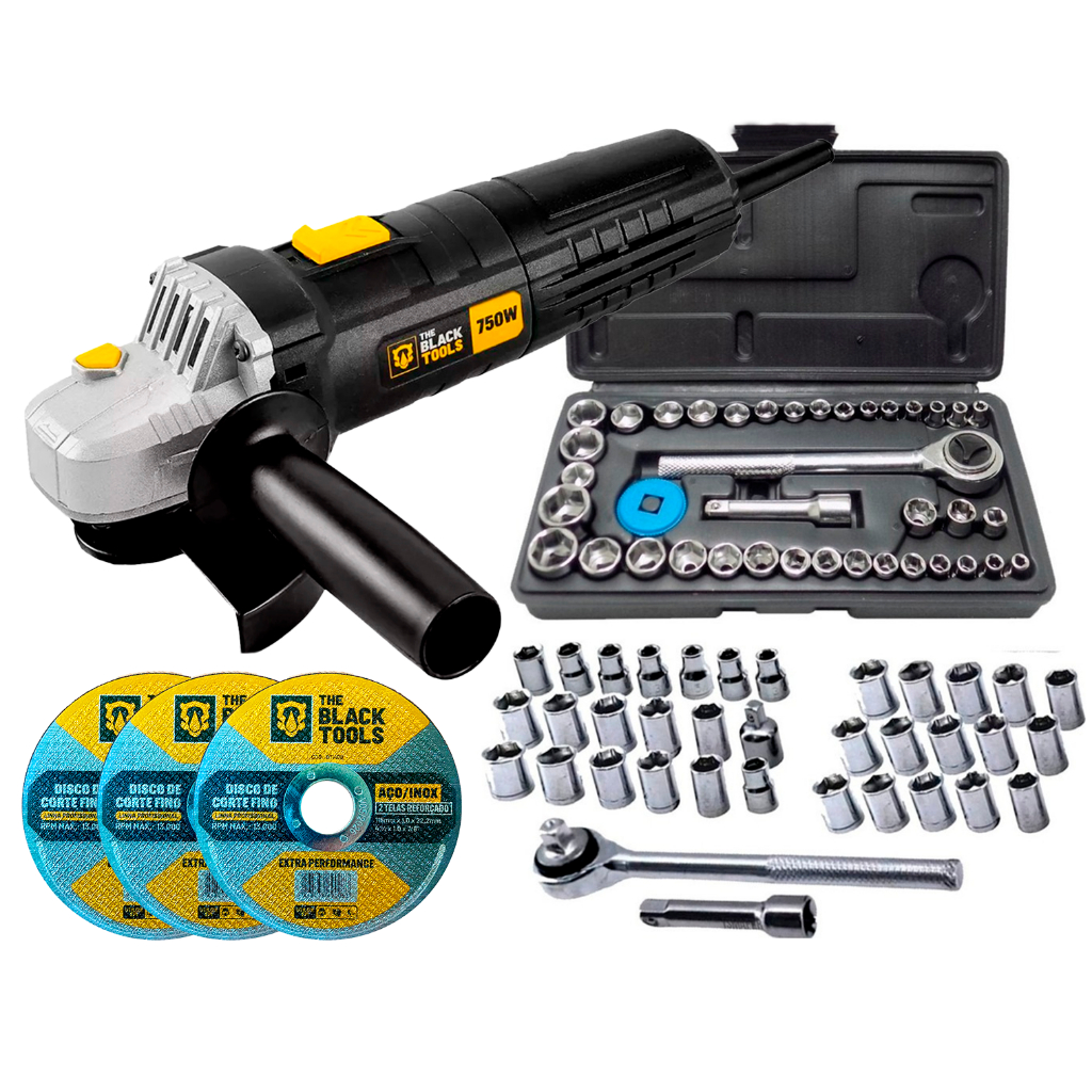 Esmerilhadeira Lixadeira Angular 4.1/2 The Black Tools + Acessórios em Oferta na Shopee