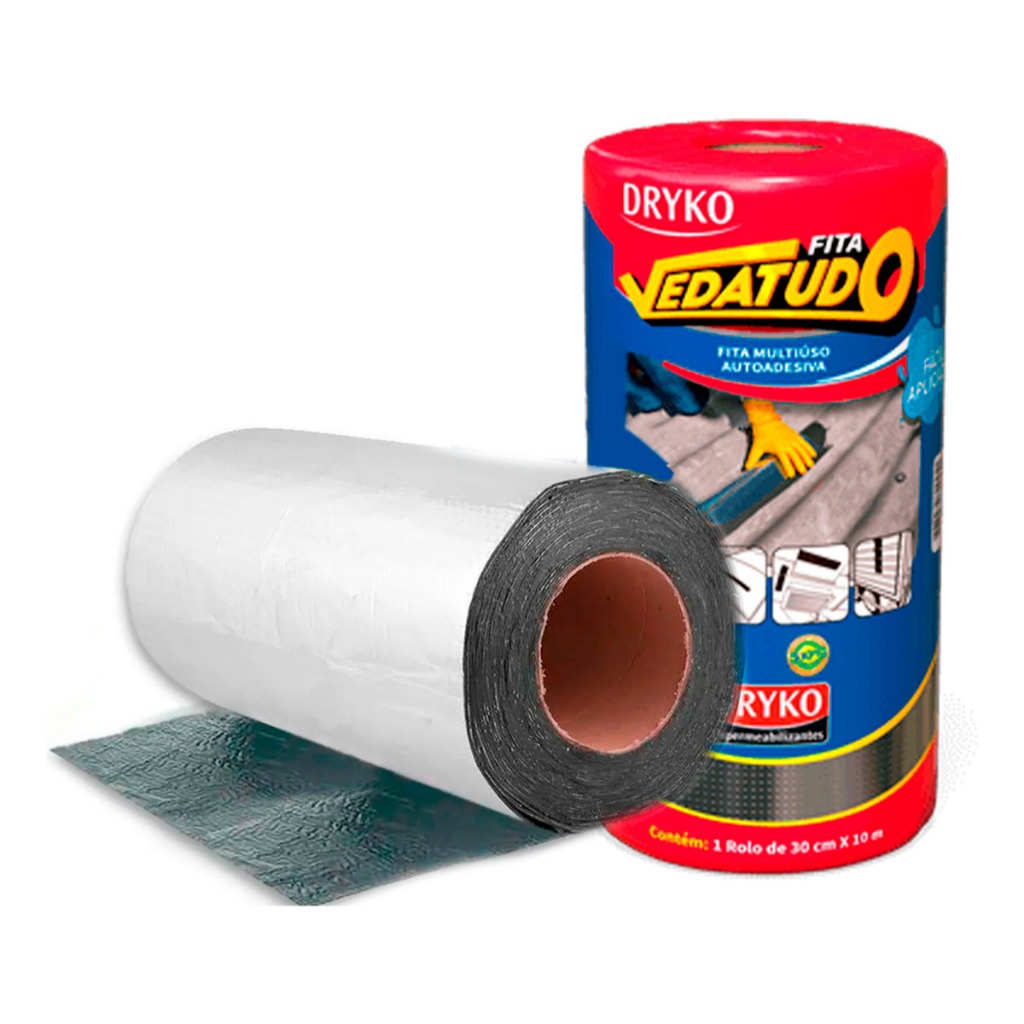 Manta Asfáltica Fita Auto Adesiva Aluminizada - 30cm X 10m Dryko Vedação Impermeabilizante Telhado Calha
