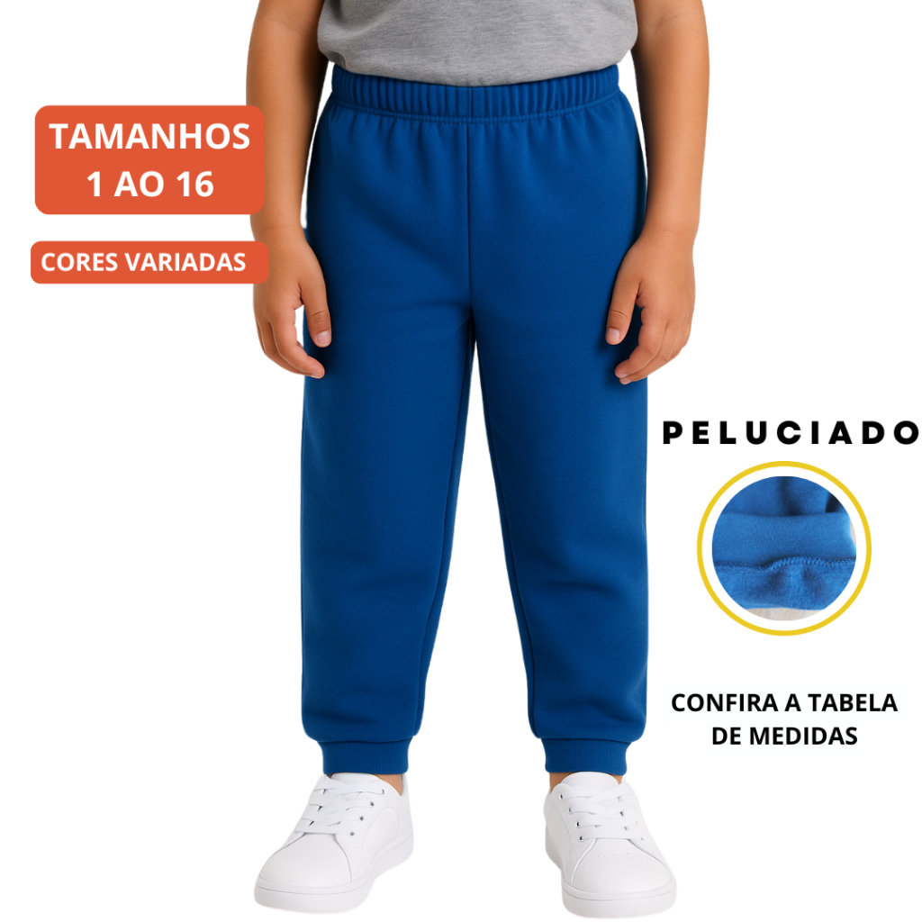 Calça Moletom Infantil Peluciada Quentinha por Dentro Confortável Tamanhos 1 ao 16