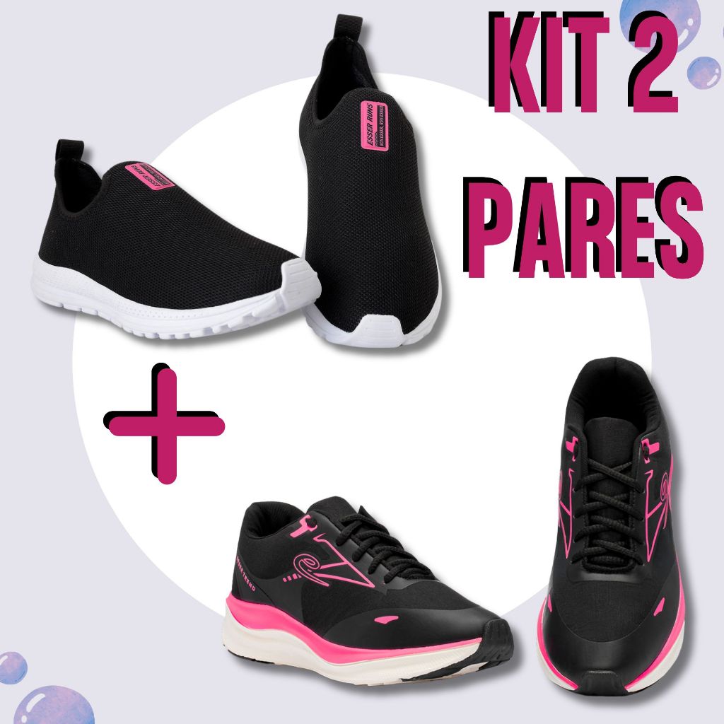 Kit 2 Tênis Feminino Esportivo Casual + Tenis  Meia Academia Passeio Caminhada Leve em Oferta na Shopee
