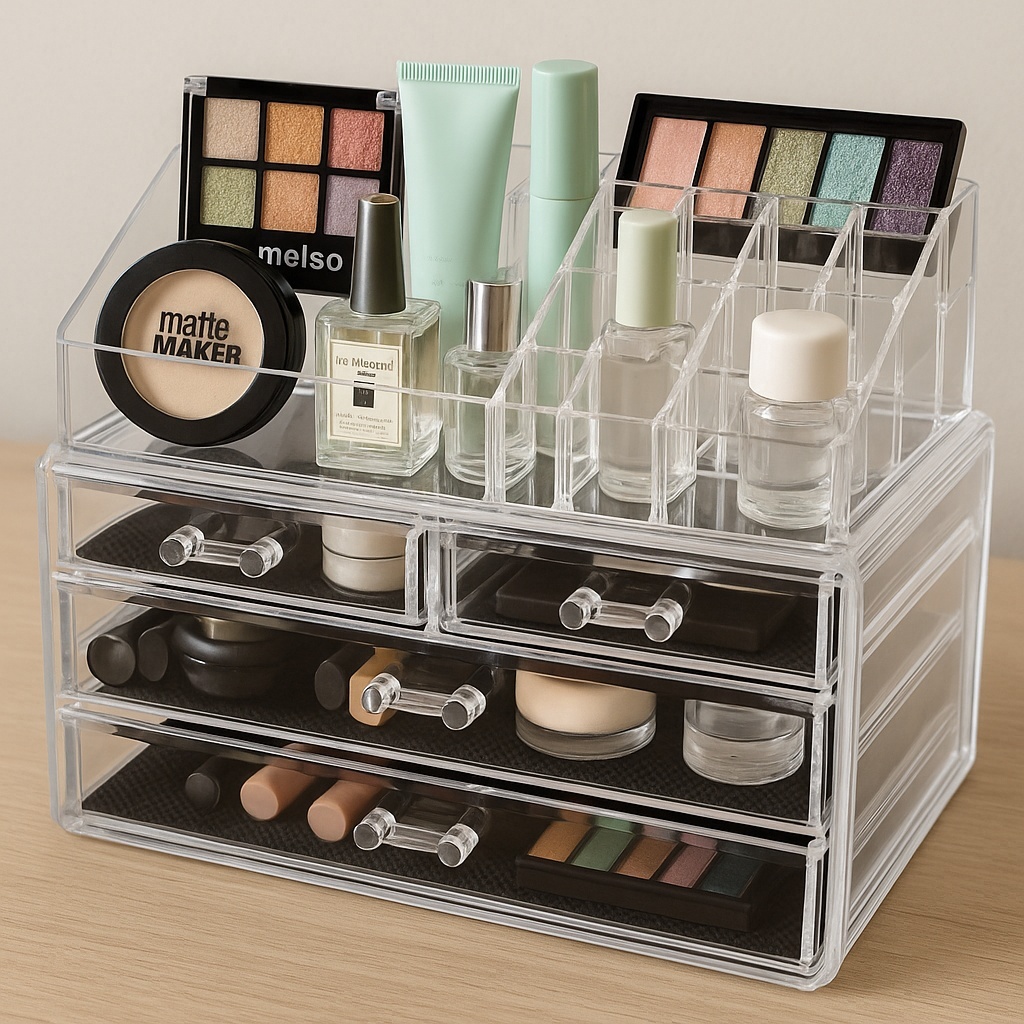 Organizador Acrílico 4 Gavetas: Make e Cosméticos, Maquiagem 16 Cavidades p/Organização Co...
