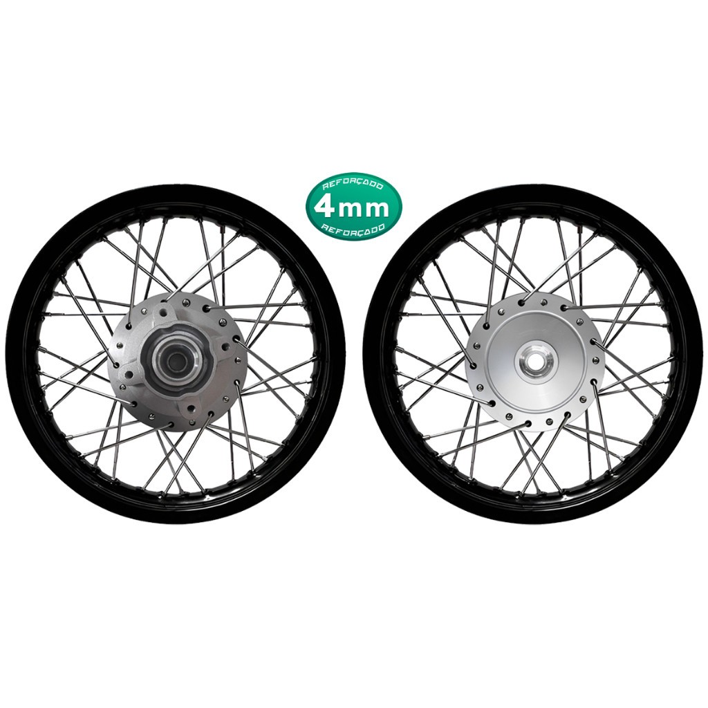 Roda Par Jante Pop 100 110i Cubo Prata Aro Preto Raio 4mm Cromado