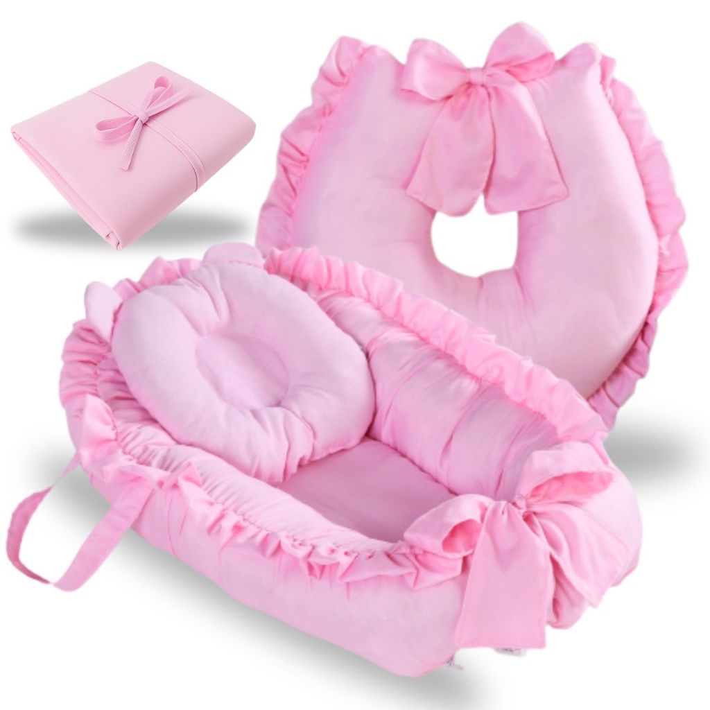 Ninho Redutor De Berço Almofada de Amamentação Trocador Kit 3 Peças Enxoval Menina Menino Rosa em Oferta na Shopee