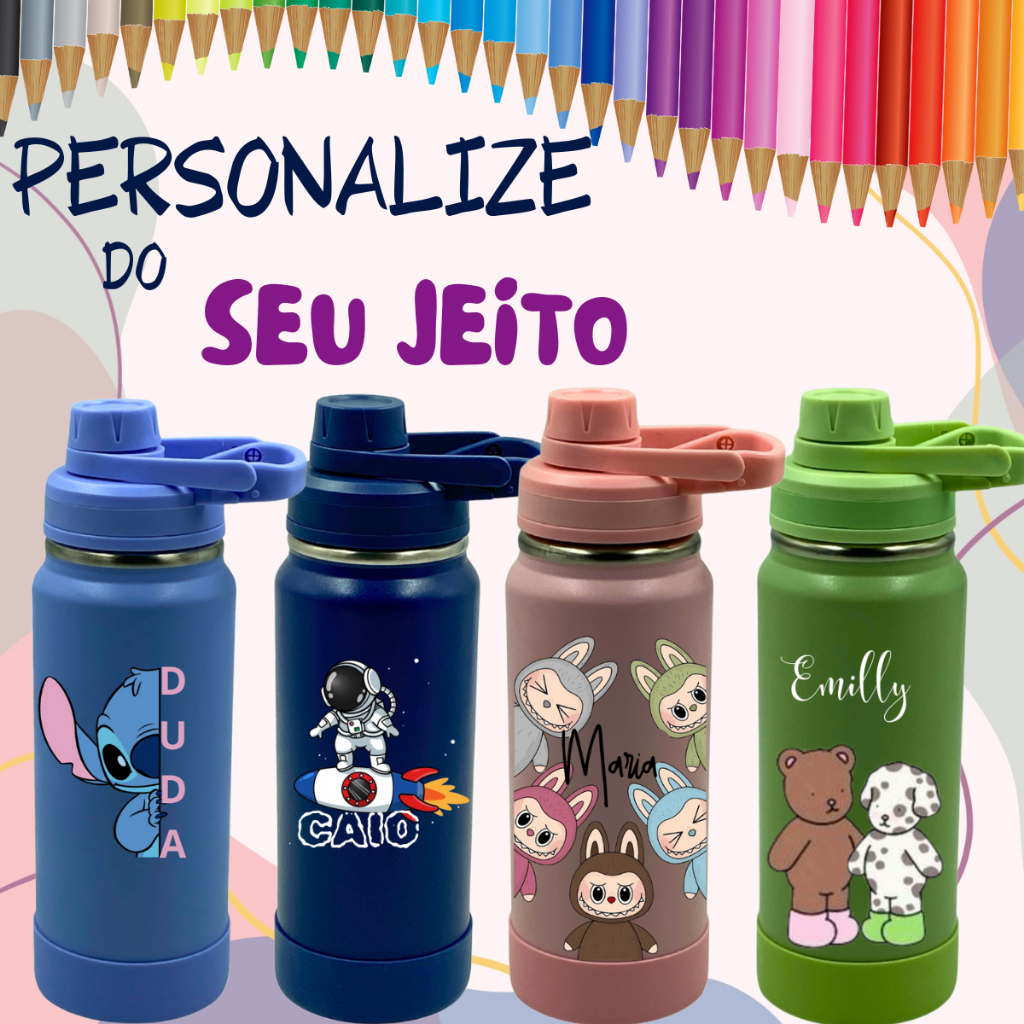 GARRAFA Térmica 350ml com bota De Silicone Protetora Personalizada DTF UV Volta as aulas Escolar