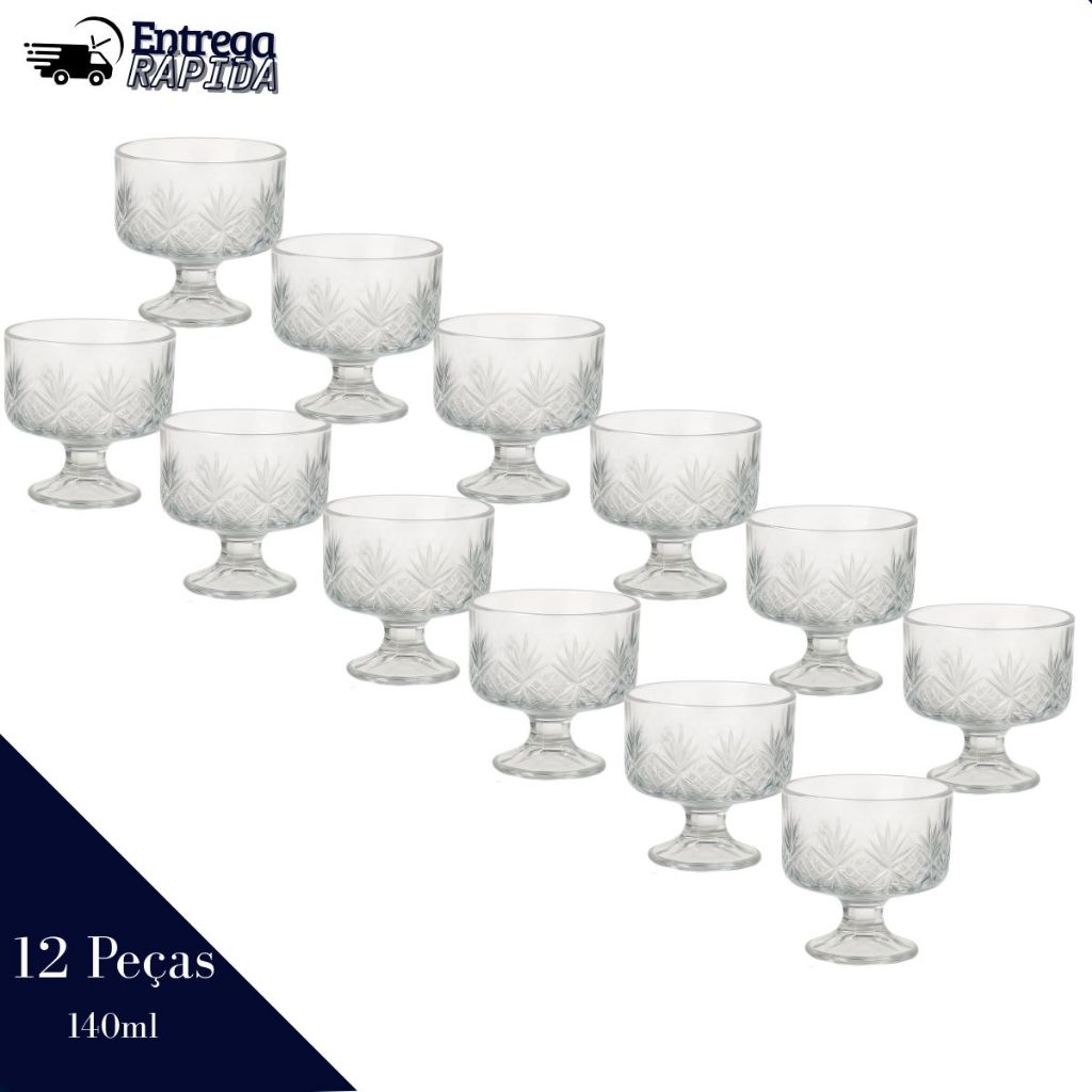 Jogo Taças Em Vidro 140ml Sobremesa Sorvete Doces Kit Com 12 Peças