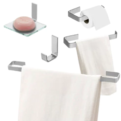 Kit de Acessórios para Banheiro Cromado Luxo Quadrado 5 Peças Cromo Premium Saboneteira Reforçado