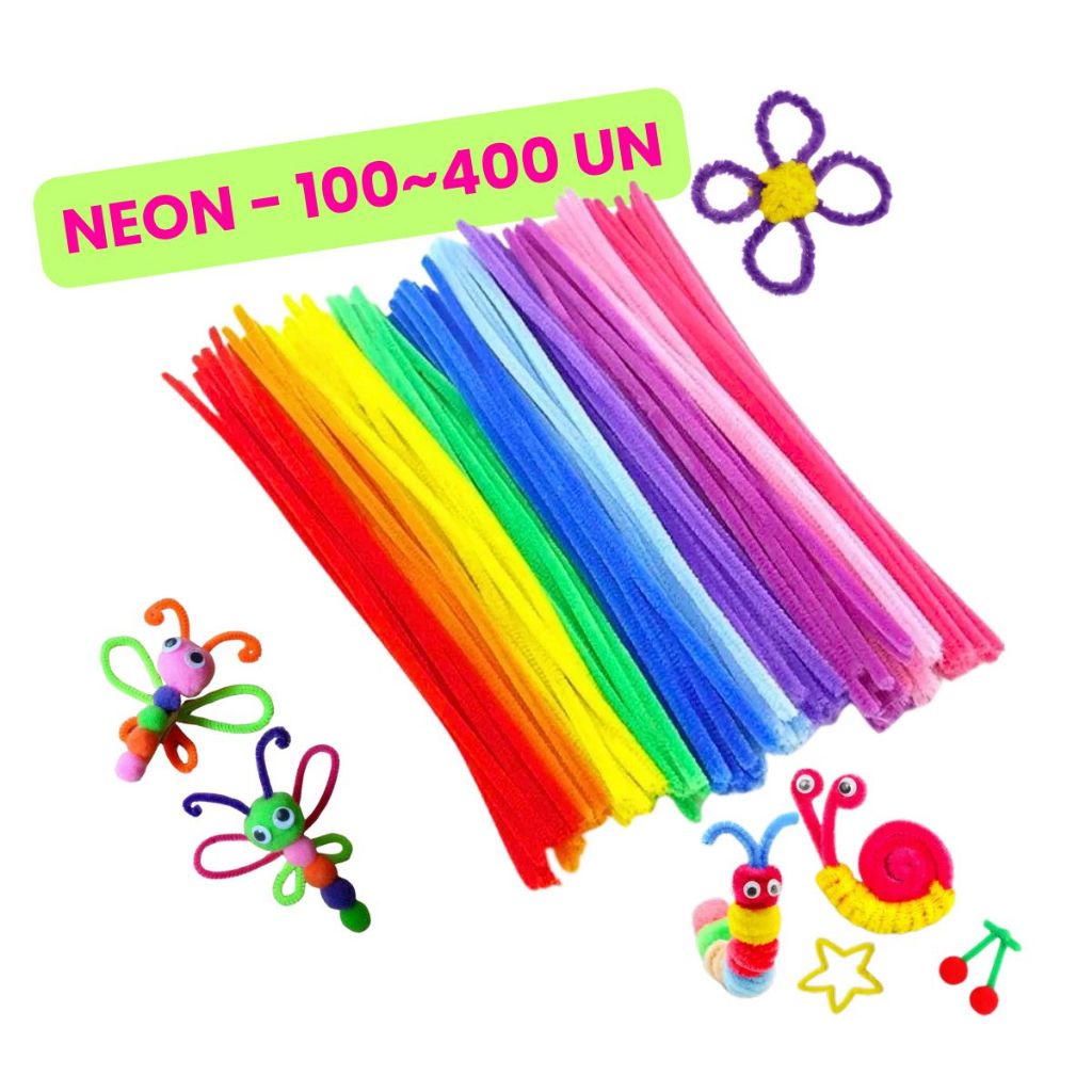 100 Peças Limpadores De Cachimbo Hastes Chenille Neon Artes Ofícios DIY Decorações