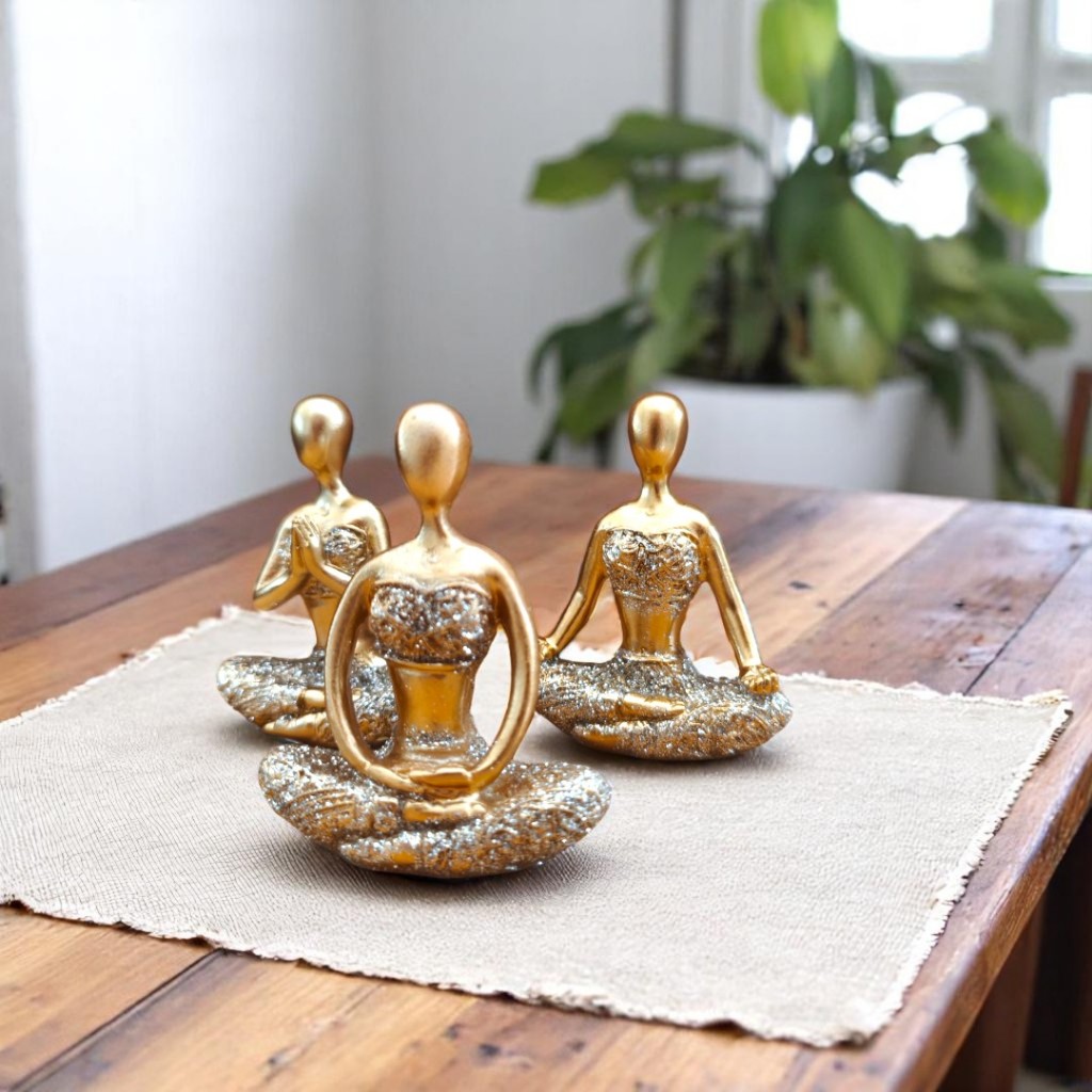 Kit Conjunto 3 Estátuas Meditação Posições De Yoga Decoração Elegante Coisas Diferentes Para Casa