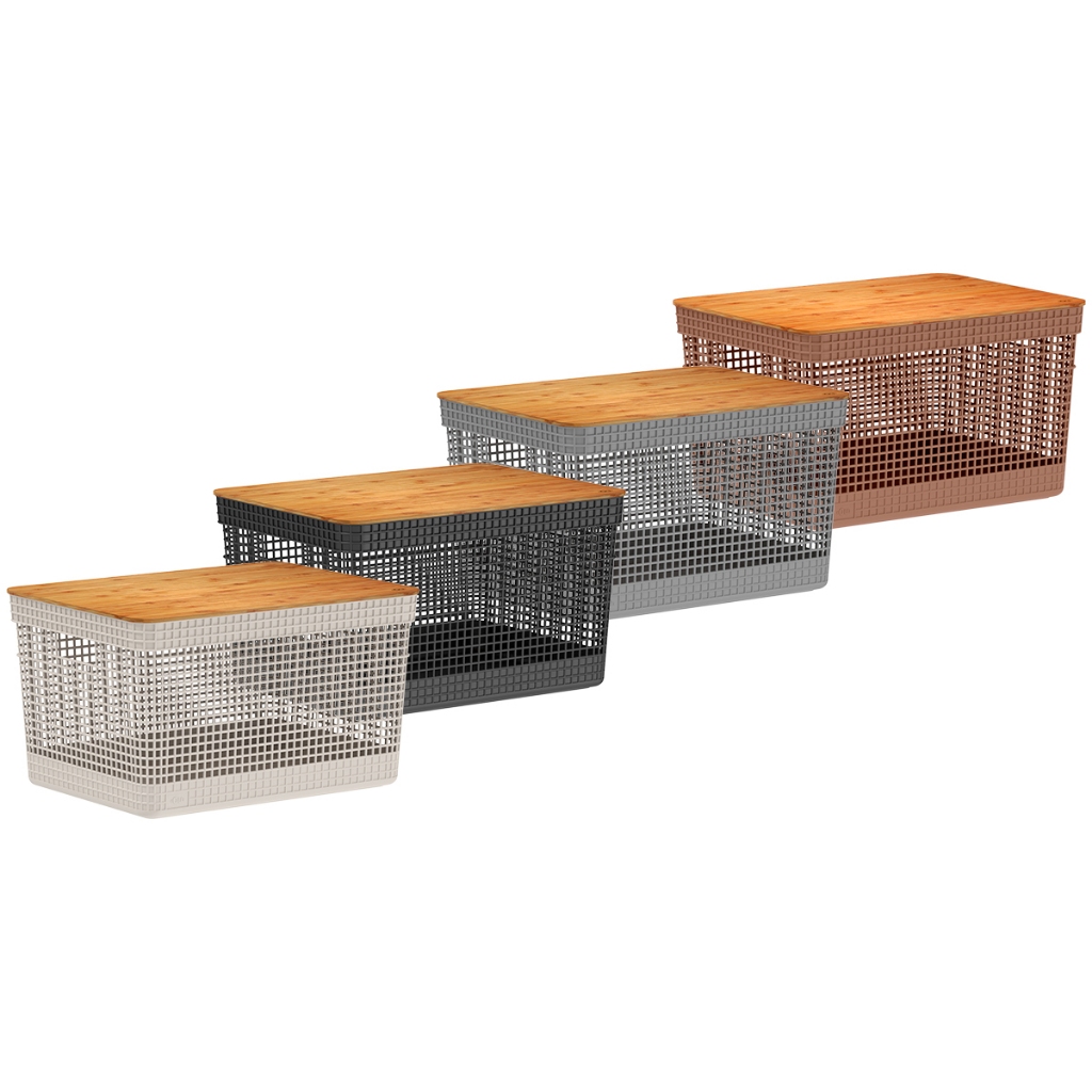 Cesto Organizador Grid 20L Tampa Bambu CG355 - Ou - Home & Living