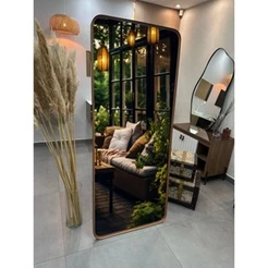 Espelho Retangular Moldura Metal 150x60cm 170x70cm Corpo Inteiro Com Suporte de Chão Salão Quarto Sala