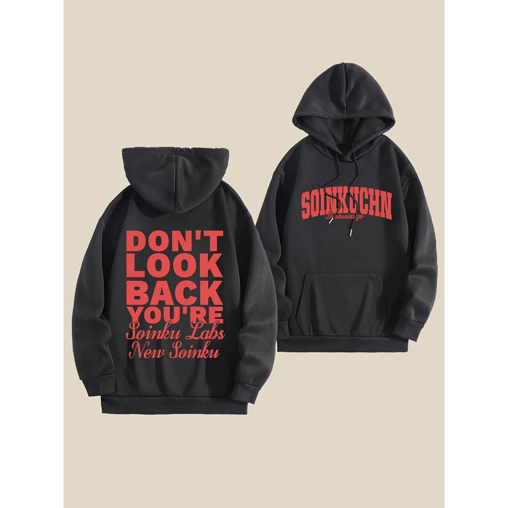 Moletom com capuz estampado gráfico ``Don´t Look Back You're´´ e cordão, blusa de moletom casual Unisex no inverno e out